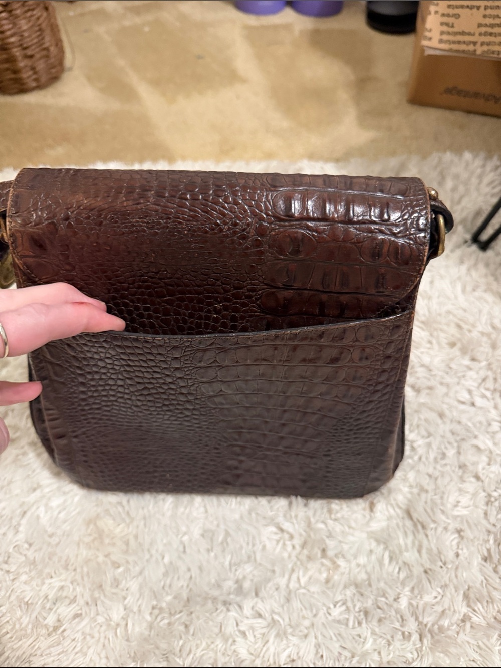 Brahmin Brown Crocodile-Embossed Crossbody Bag - Picture 2 of 6